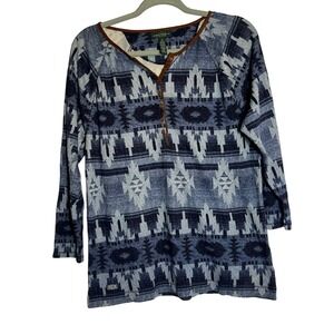 Lauren Jeans Co. Aztec Thermal Top 1X Southwestern‎  Henley Shirt 100% cotton